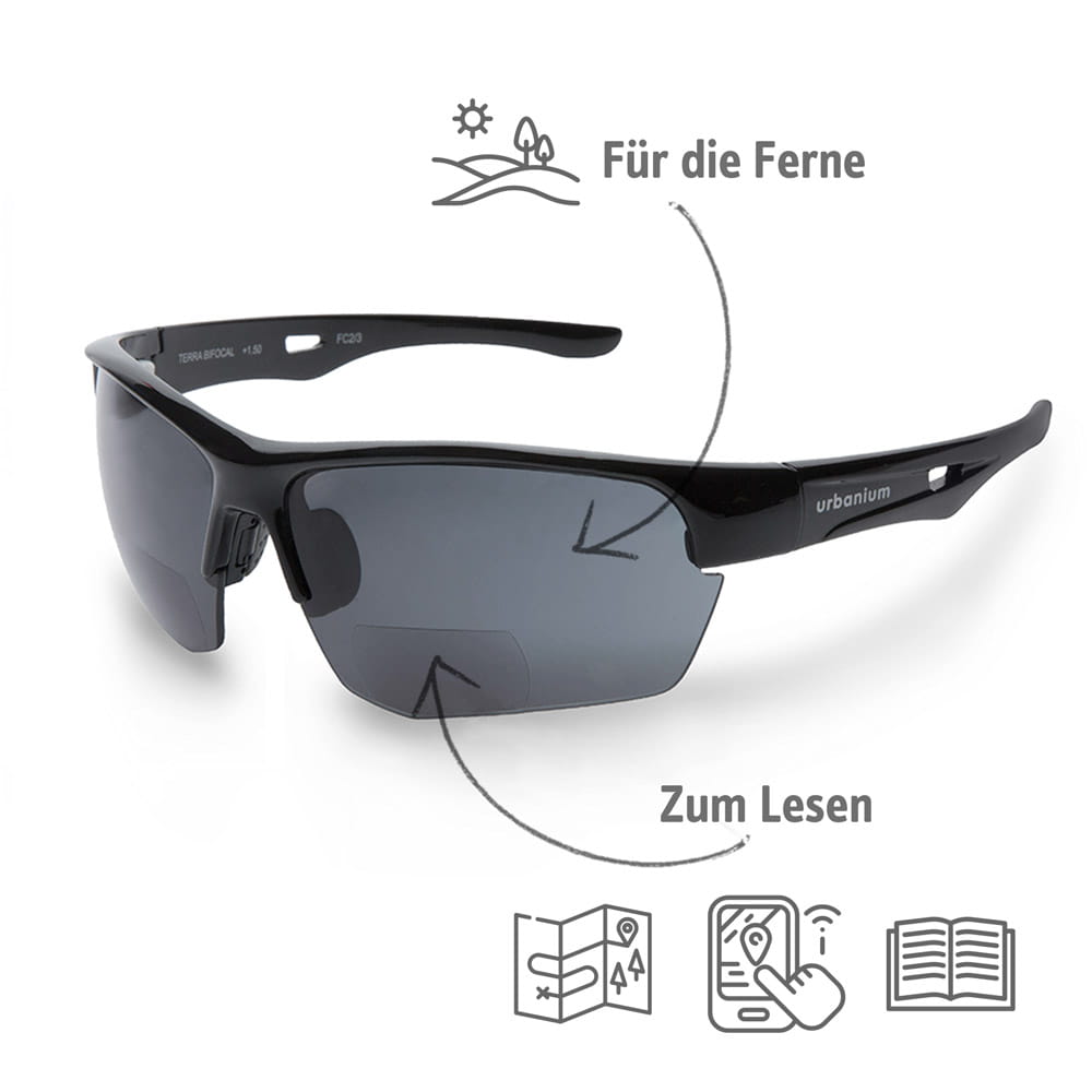 Urbanium Terra Sportbrille mit Lesehilfe Bifokalbrille mit Wechselgläsern polarisierend