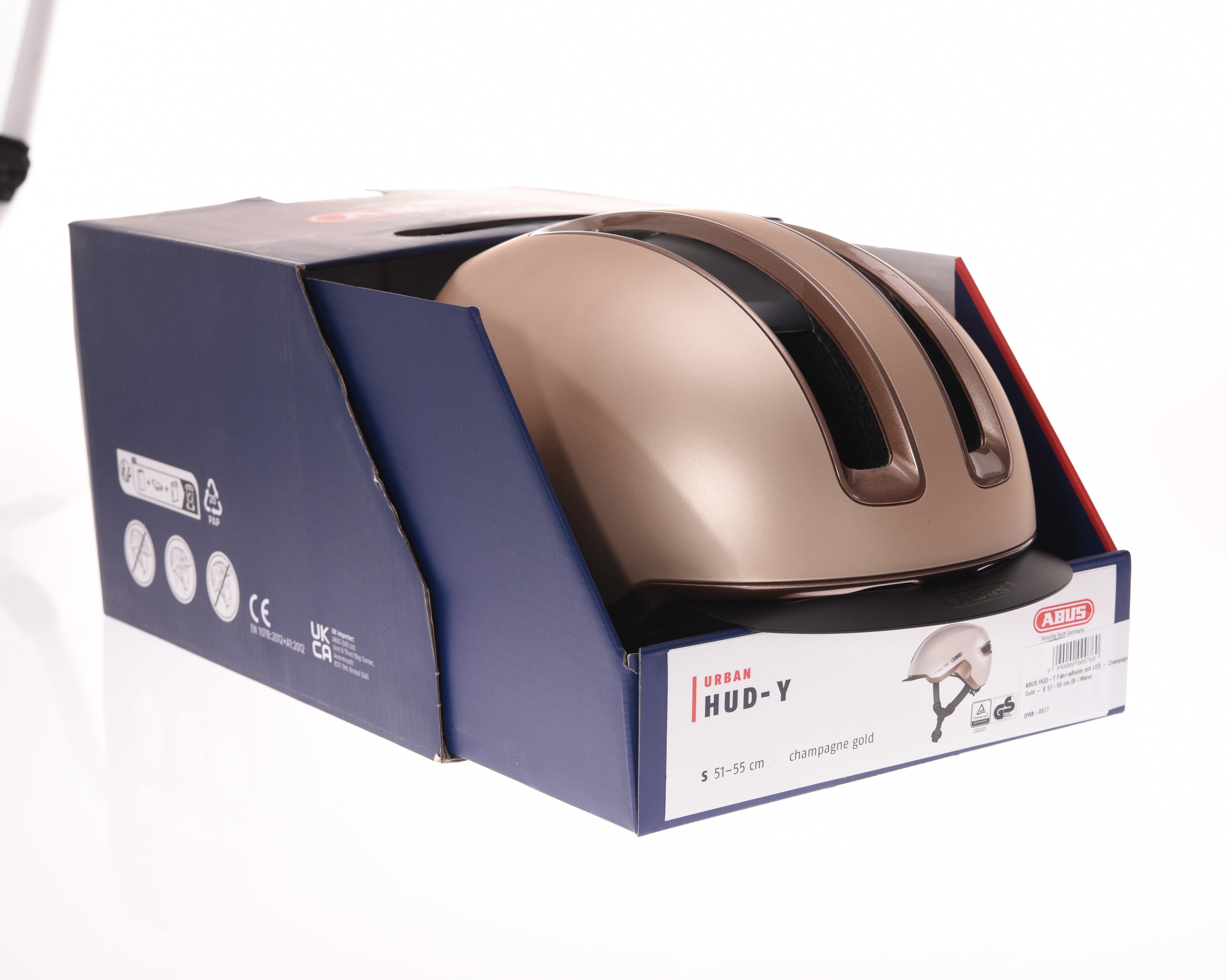ABUS HUD-Y Fahrradhelm mit LED - Champagne Gold - S 51-55 cm (B-Ware)
