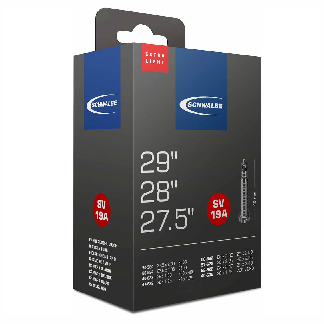 Schwalbe Bicycle Tube SV19A for 27.5/28/29" Extra light Schwalbe Bicycle Tube SV19A for 27.5/28/29" Extra light