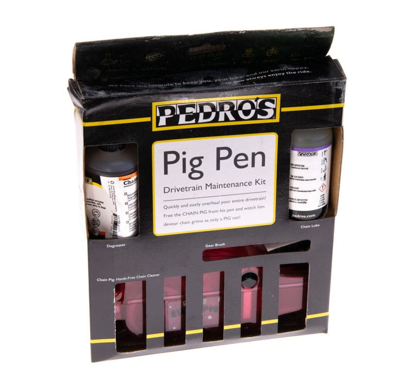 Pedros Chain Pig II Kettenreinigungsgerät inkl. Entfetter, Bürste, Kettenöl (B-Ware)