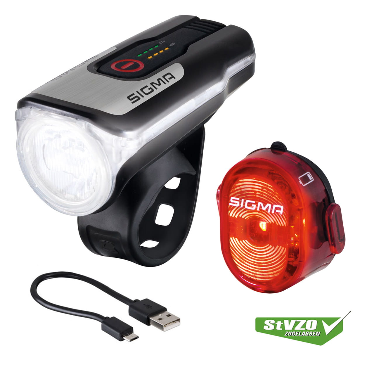 sigma-aura-80-usb-frontleuchte-set-nugget-ruecklicht Sigma AURA 80 LED Fahrradlicht und Rücklicht Nugget II mit USB