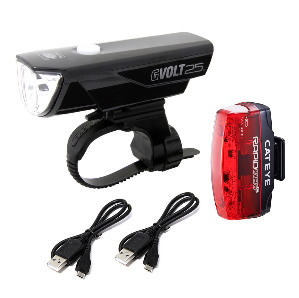 Cateye Gvolt 25 LED Bike Light Set with Rear Light Rapid Micro G