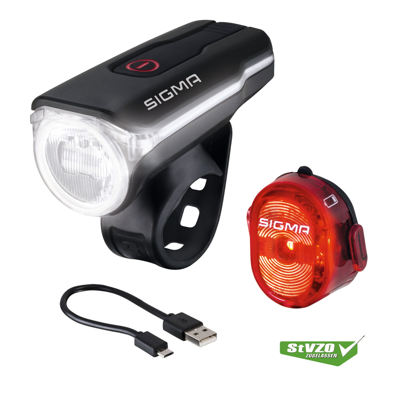 sigma-aura-60-usb-frontleuchte-set-nugget-ruecklicht-0 Sigma AURA 60 LED Fahrradlicht und Rücklicht Nugget II mit USB