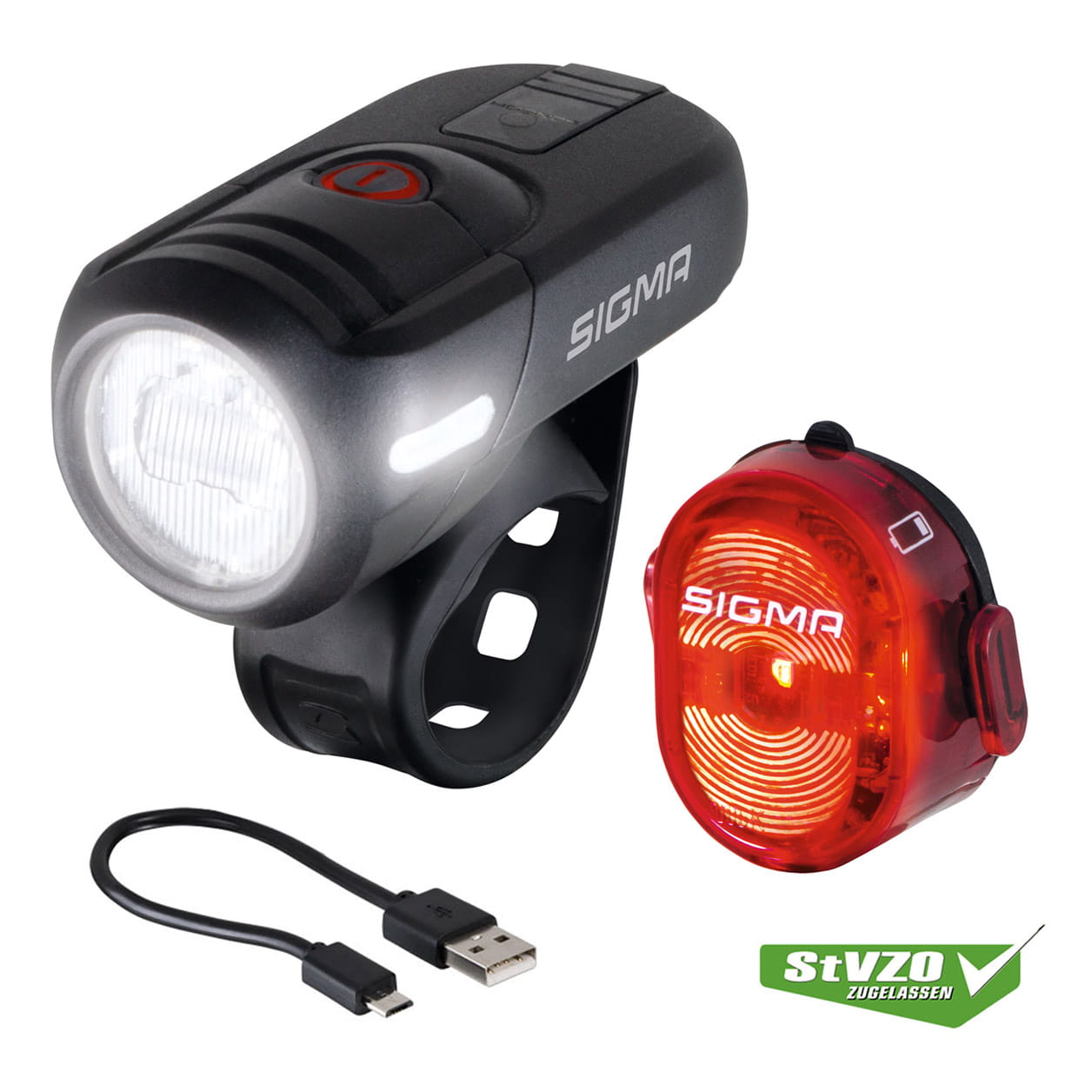 sigma-aura-45-usb-frontleuchte-set-nugget-ruecklicht Sigma AURA 45 LED Fahrradlicht und Rücklicht Nugget II mit USB