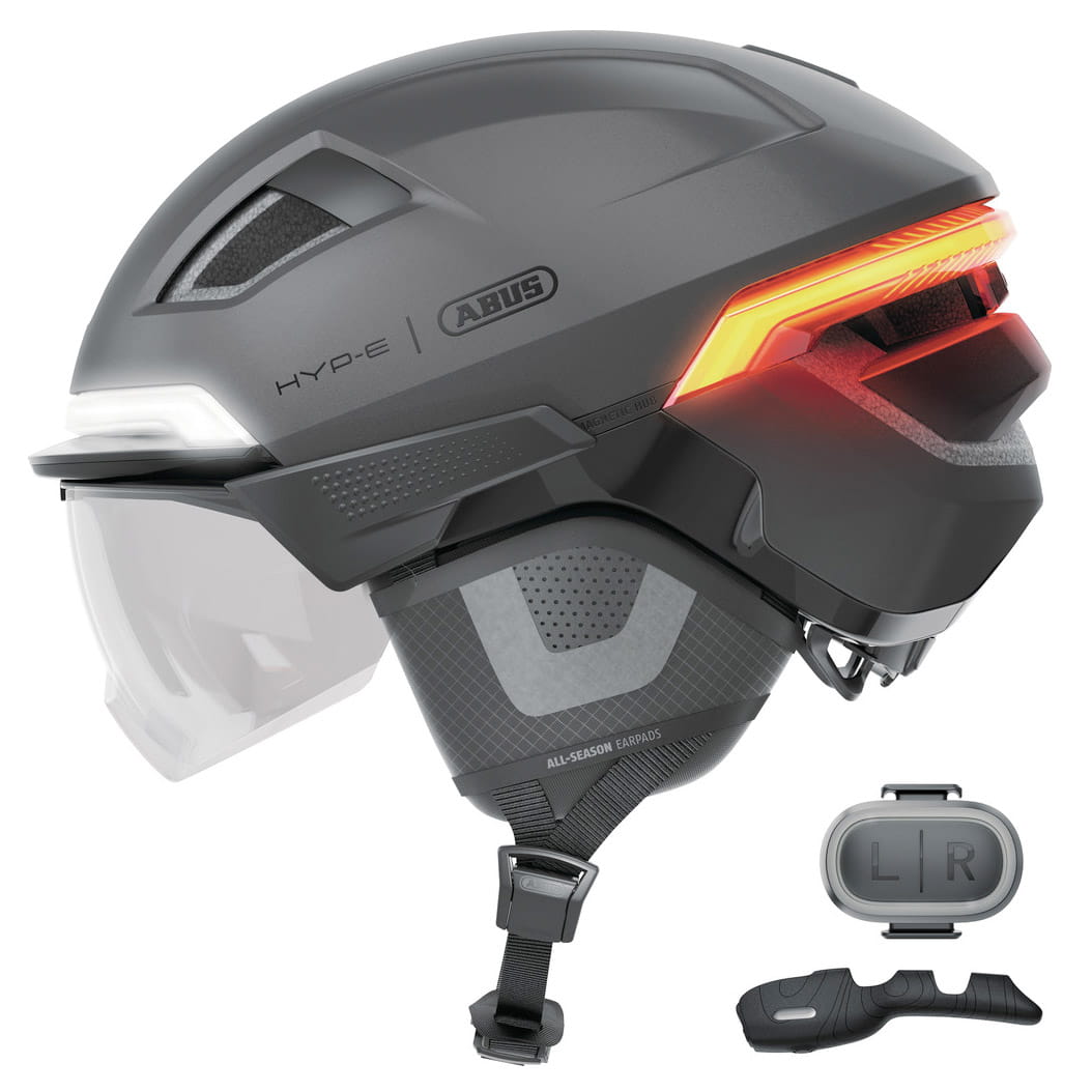 ABUS HYP-E BL.ACE Helm mit Blinkern, Visier, Bremslicht