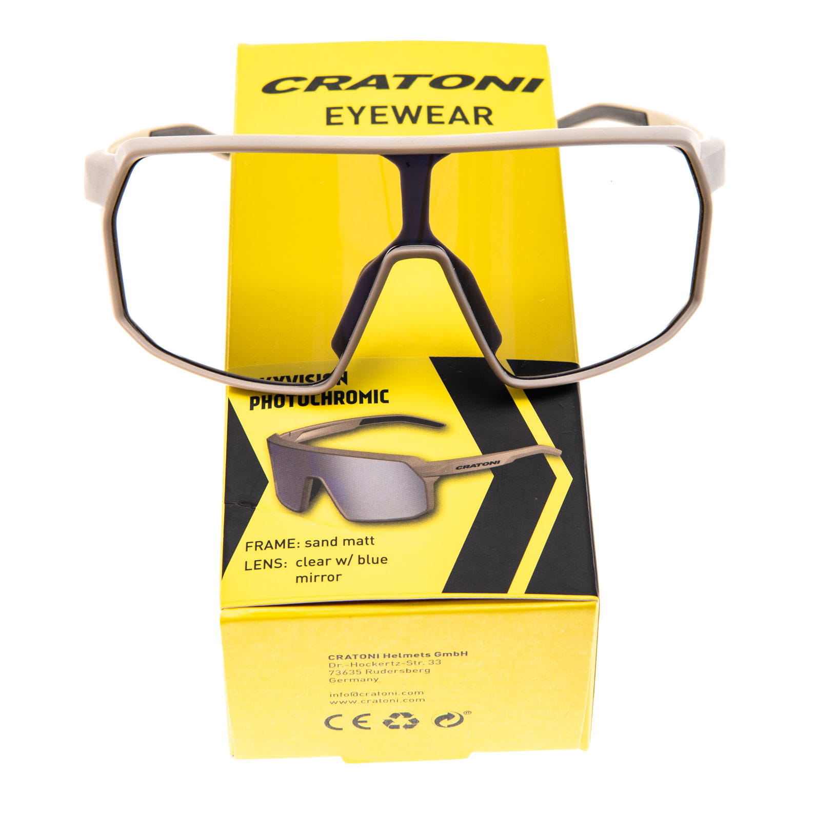 Cratoni Skyvision Photochromic Fahrradbrille - Sand Matt + Clear with Blue Mirror (B-Ware)