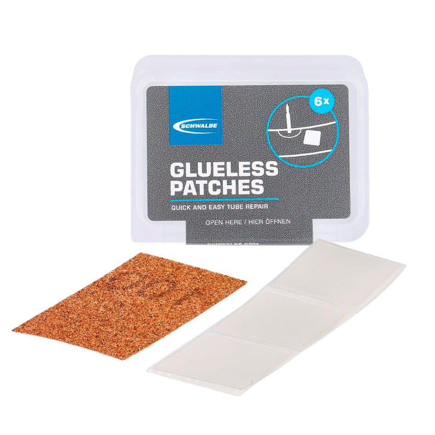 Schwalbe-Glueless-Patches-flickset Schwalbe Glueless Patches Schlauchflicken Flickzeug selbstklebend und Aerothan kompatibel