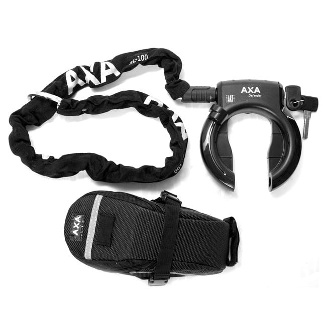 AXA Defender Rahmenschloss inkl. Einsteckkette RLC 100 & Satteltasche