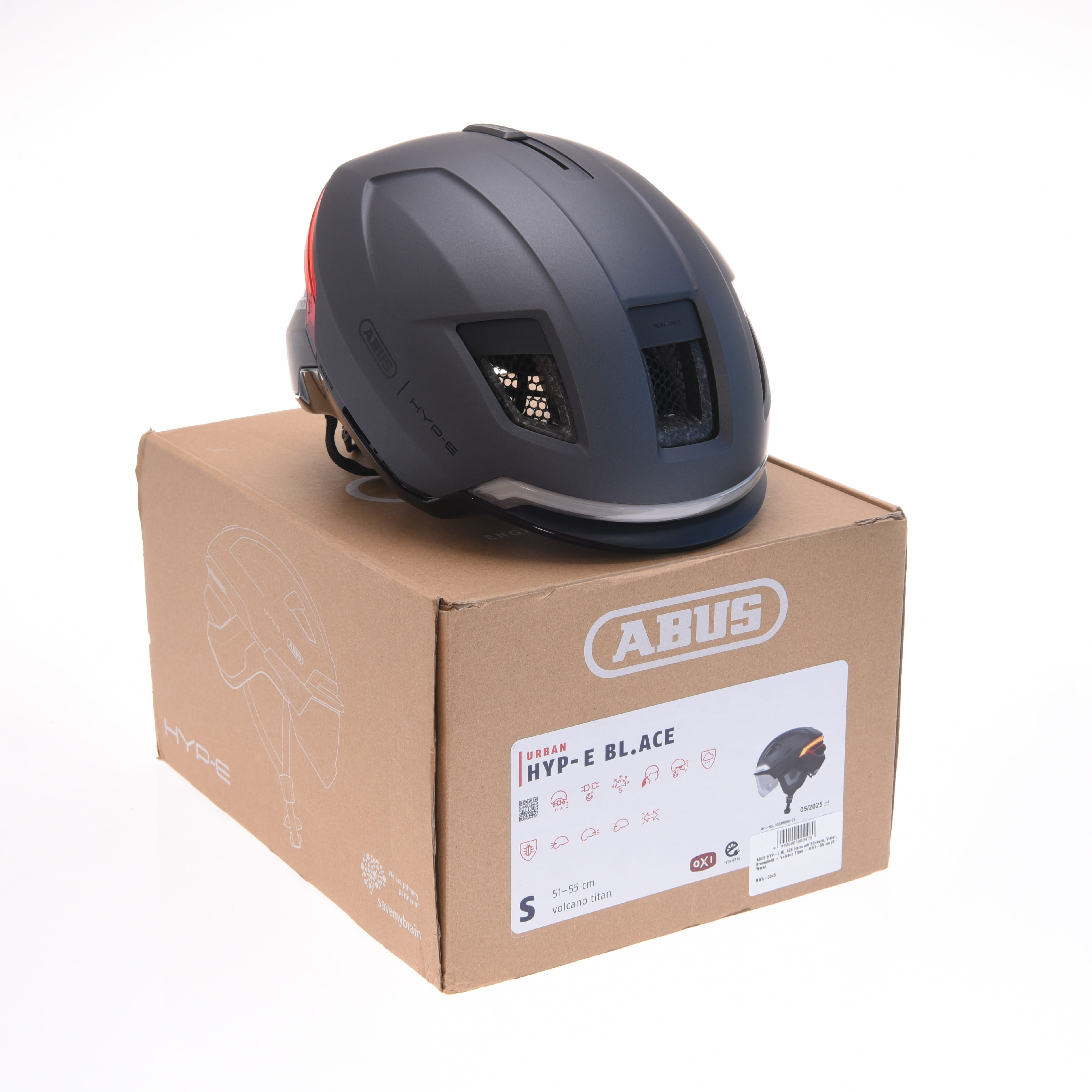 ABUS HYP-E BL.ACE Helmet with Turn Signals, Visor, Brake Light - Volcano Titan - S 51-55 cm (Second choice)